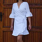 Šaty - Šaty ľanové zavinovacie volánkové biele - 14765198_