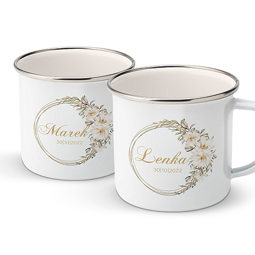 Nádoby - SVADOBNÝ 5 double set smaltovaných hrnčekov - 14763803_