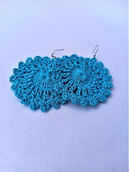 Náušnice - HÁČKOVANÉ NÁUŠNICE - tyrkysové - 14767653_