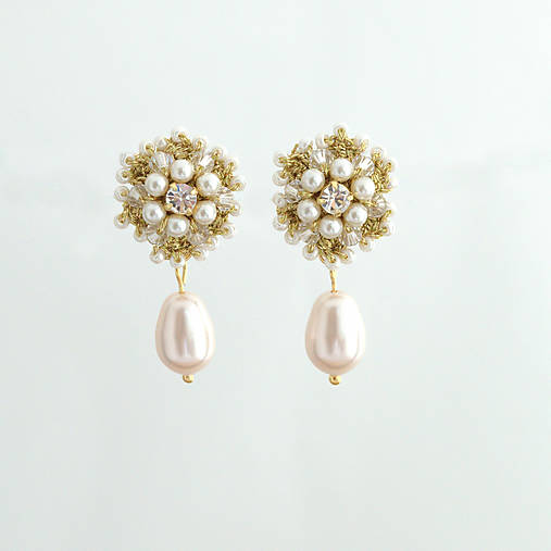Vintage perlové náušnice (Ag925) (Zlatá čipka a Ivory perly)