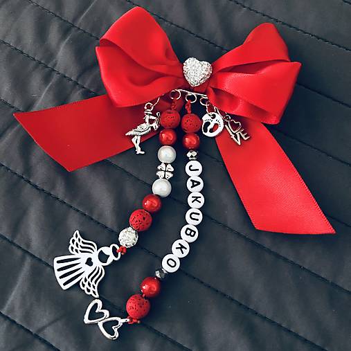 Detské doplnky - Ozdobka na kočík/mašľa na kočík červená - 14769303_