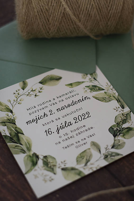 Papiernictvo - Venček bledozelený - pozvánka na narodeninovú oslavu - 14770824_