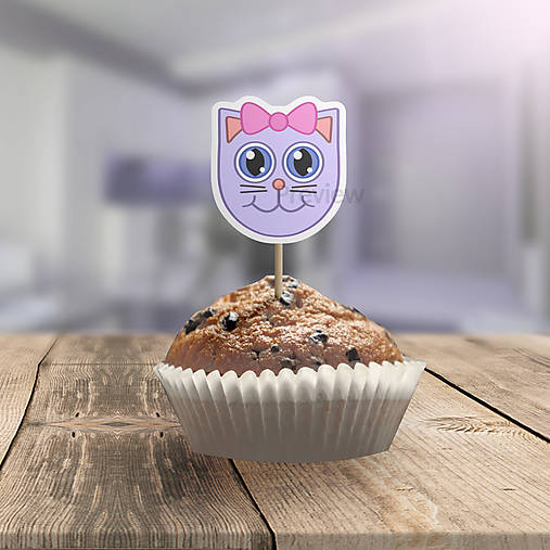 Dekorácie - Mačička – zápich na cupcake (mačička kočka (levanduľová)) - 14773933_