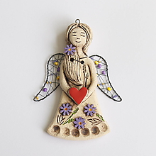 Dekorácie - anjelik s fialovými kvety - 14774984_