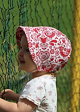 Detské čiapky - Letný detský ľanový čepiec vtáčik červený - 14776103_