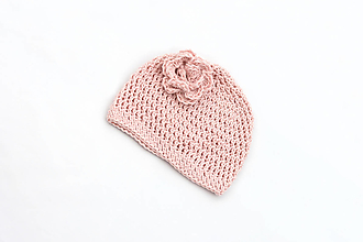 Detské čiapky - Ružová čiapka s ružou BAVLNA - 14775594_