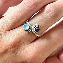 Prstene - Moonstone and Amethyst AG925 Ring / Elegantný prsteň s mesačným kameňom a ametystom strieborný AG925 - 14781391_