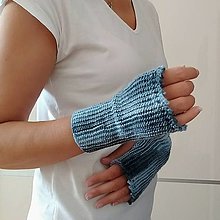 Rukavice - Bezprstové rukavice modrý melír  - 14779986_