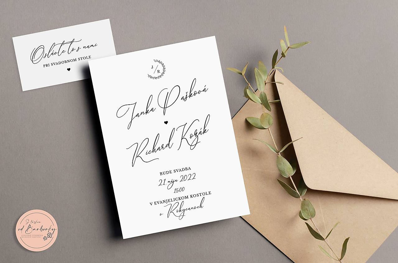 Svadobné oznámenie B#43B (LEPIACA ETIKETA NA výslužku (vodeodolná))