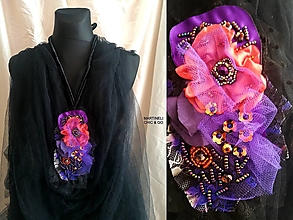 Náhrdelníky - Fialový kvetinový náhrdelník/prívesok,Shabby Chic - 14781834_