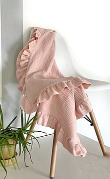 Detský textil - Mušelínová deka s volánom 90x90cm ružová - 14782324_
