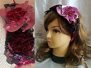 Čiapky, čelenky, klobúky - Ružová kvetinová dámska čelenka / opasok-Boho Chic - 14783635_