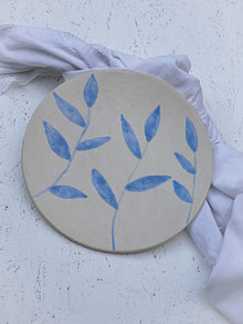 Nádoby - Keramický veľký tanier - kolekcia Modré listy (Bledomodrý) - 14785170_