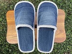 Ponožky, pančuchy, obuv - Modré riflové papuče s bledým lemom - 14785940_