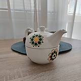 Nádoby - Mandala čajník so šálkou - zelený - 14784030_