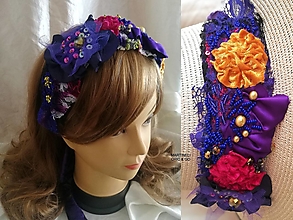 Čiapky, čelenky, klobúky - Extravagantná fialová kvetinová čelenka-Boho Chic - 14785784_