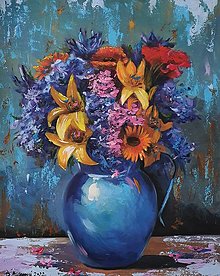 Obrazy - Obraz "Kvety v modrom džbáne", 40x50 cm - 14785984_