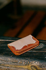Peňaženky - Kožený kartár (Bledá hladenica - hnedá hladenica) - 14785759_