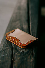 Peňaženky - Kožený kartár (Bledá hladenica - hnedá hladenica) - 14785760_
