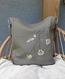 Kabelky - EVA "Flower Branch" kožená kabelka s maľbou - 14787056_
