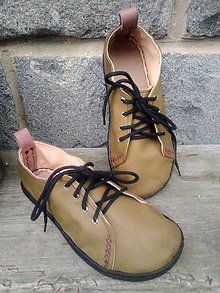 Ponožky, pančuchy, obuv - Kožené barefoot polobotky khaki - 14793896_