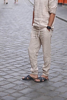 Pánske oblečenie - Haja - pánske ľanové nohavice (iná zo vzorkovníka) - 14792861_