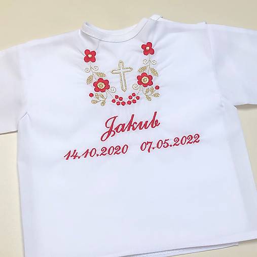 Detské oblečenie - Košieľka na krst k14 červená so zlatou - 14794125_