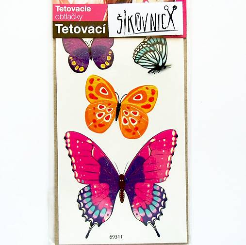 Dočasné tetovačky, 10,5x6 cm, motýle, glitrové