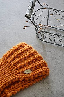 Čiapky, čelenky, klobúky - Ručne pletená vlnená čelenka IV (Oranžová) - 14797013_