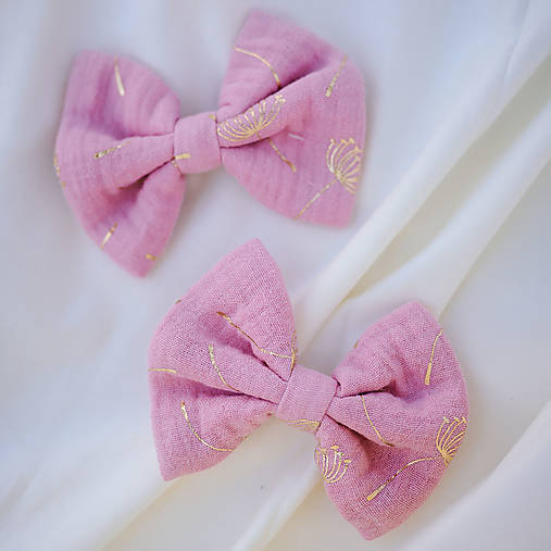  - Detské mušelínové sponky s mašľou pink dandelion - 2ks - 14795908_