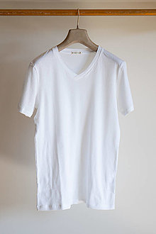 Topy, tričká, tielka - Tričko s prúžkom z organickej bavlny UNISEX výstrih V - 14796208_
