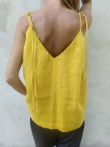 Topy, tričká, tielka - Ľanový top na ramienka žltý - 14796370_