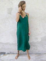Šaty - *ľanové midi šaty smaragd* - 14796382_