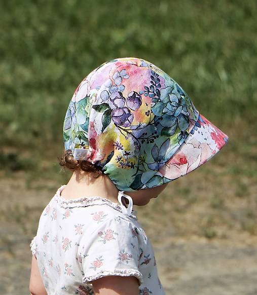Letný detský ľanový čepiec akvarel (čepiec)