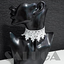 Náhrdelníky - CHOKER náhrdelník - biely - čipkovaný - folk - 14802663_