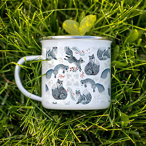 Nádoby - LÍŠKY 3 smaltovaný hrnček - 14802211_