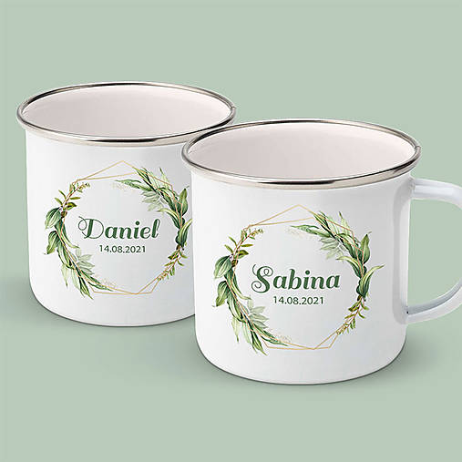 Nádoby - SVADOBNÝ 2 double set smaltovaných hrnčekov - 14802614_