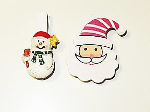 Polotovary - Drevené vianočné ozdoby - Dedo Mráz a snehuliak - sada, vianočné štipce, polotovar na vaše aranžovanie - 14804567_