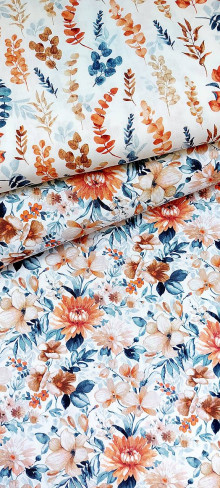 Textil - 100% sanforizovaná bavlna, terakotové kvetiny - 14805556_