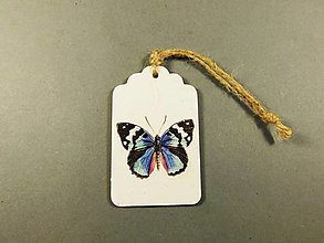 Magnetky - Magnetka drevená suvenír so závesom (065 modrý motýľ) - 14806470_