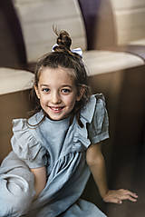 Detské oblečenie - Lastovička - detské ľanové šaty s krátkymi puff rukávikmi (prašná modrozelená) - 14806461_