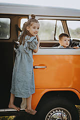 Detské oblečenie - Lastovička - detské ľanové šaty s krátkymi puff rukávikmi (prašná modrozelená) - 14806464_