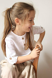 Detské oblečenie - Detská ľanová košieľka Vrabček - 40+ farieb (biela) - 14806526_