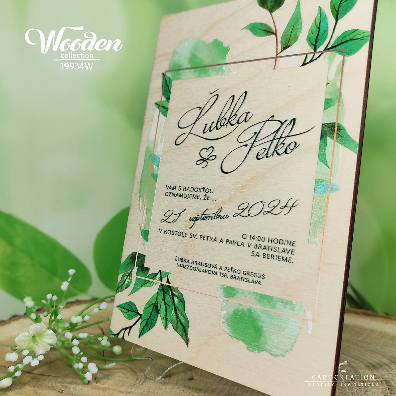 Kvetinové svadobné oznámenie na dreve N19934W (20-40 ks)