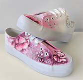 Ponožky, pančuchy, obuv - svadobné tenisky maľované ružové- dámske - 14809789_