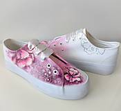 Ponožky, pančuchy, obuv - svadobné tenisky maľované ružové- dámske - 14809791_