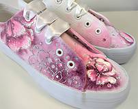 Ponožky, pančuchy, obuv - svadobné tenisky maľované ružové- dámske - 14809792_