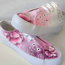 Ponožky, pančuchy, obuv - svadobné tenisky maľované ružové- dámske - 14809788_
