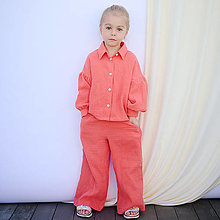 Detské oblečenie - Detské mušelinové wide nohavice - salmon - 14808592_