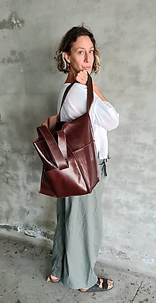 Veľké tašky -  TMAVOHNEDÁ kožená shopper kabelka - 14808520_